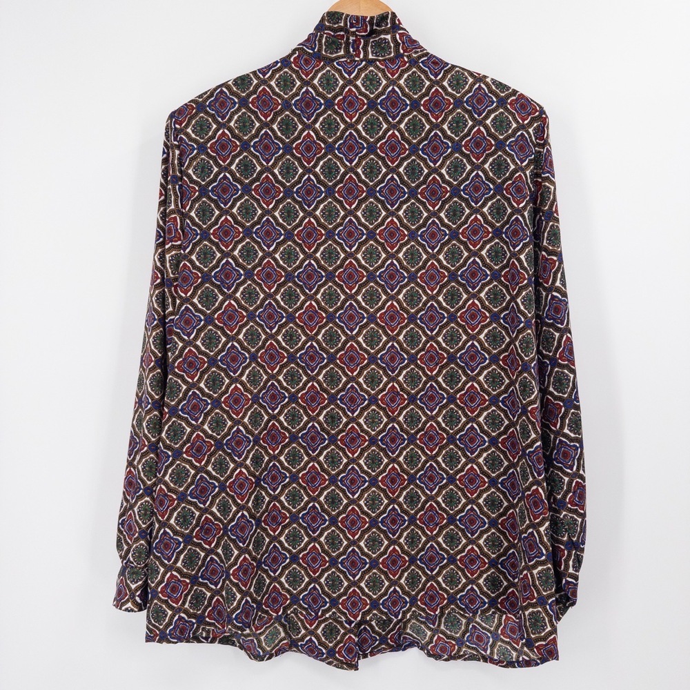 Vintage Draped Blouse 16W Geometric Jewel Tone 90s 80s Retro Silky Art‎ Teacher - Picture 6 of 8